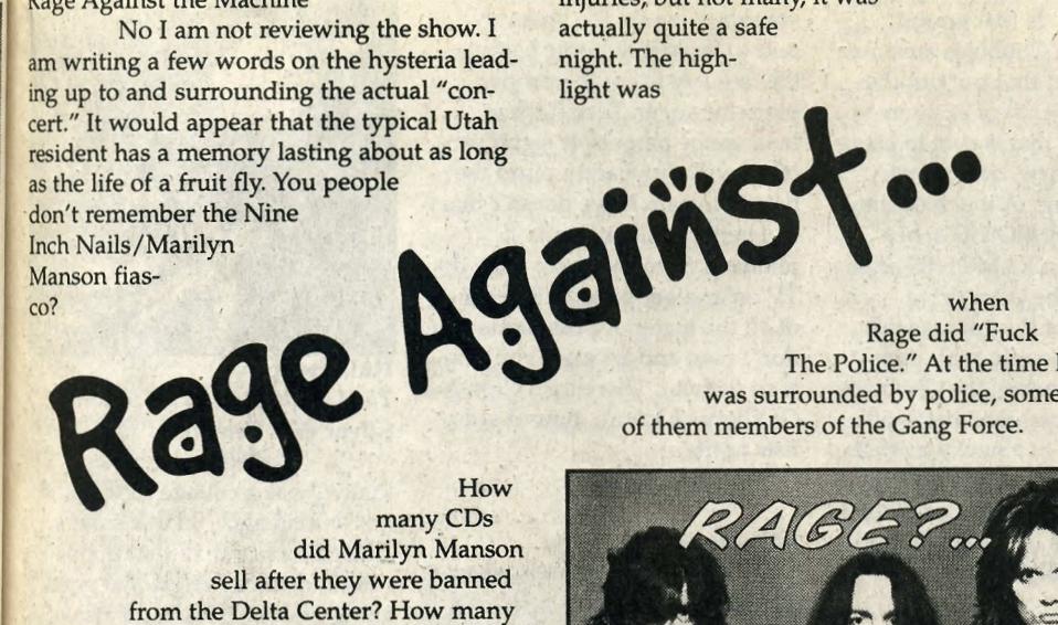 Rage Against the Machine article headline says "Rage Against..."